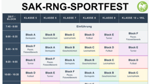 Orgaplan für das erste SAK-Sportfest am RNG