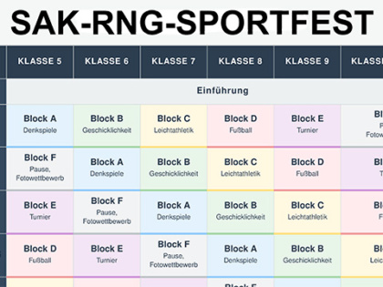Orgaplan für das erste SAK-Sportfest am RNG