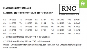 Klassenzimmerverteilung zum Schulstart